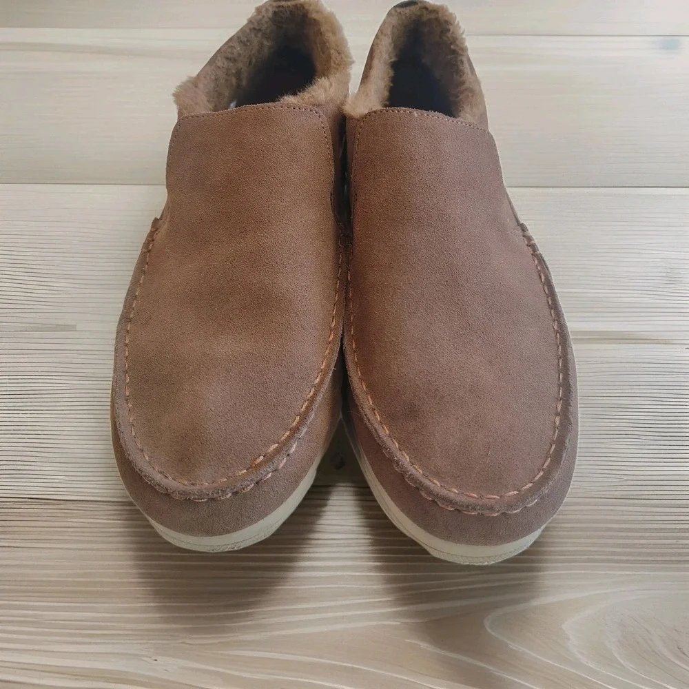 Sperry Moc Sider Men's Slip On Shoes Fleece Lined Suede Dark Brown Size 9.5‎